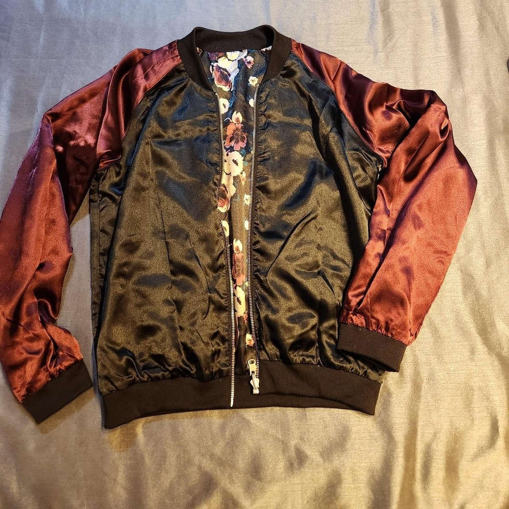 Satin Red And Black Bomber Style Jacket